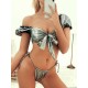 Shiny Puff Sleeves Knotted Split Tankini Swimsuit Shiny Puff Sleeves Knotted Split Tankini Swimsuit