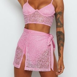 See-Through Split-Joint Underwired Short Skirt Split Tankini Swimsuit