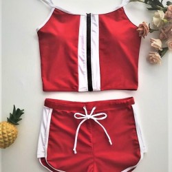 Sports Style Split-Joint Zipper Split Tankini Swimsuit