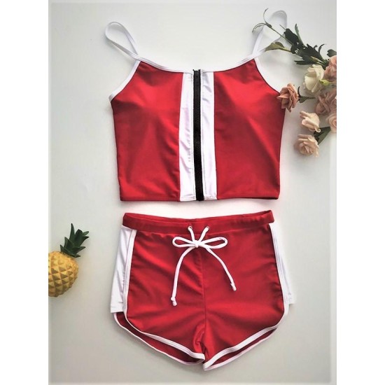 Sports Style Split-Joint Zipper Split Tankini Swimsuit Sports Style Split-Joint Zipper Split Tankini Swimsuit