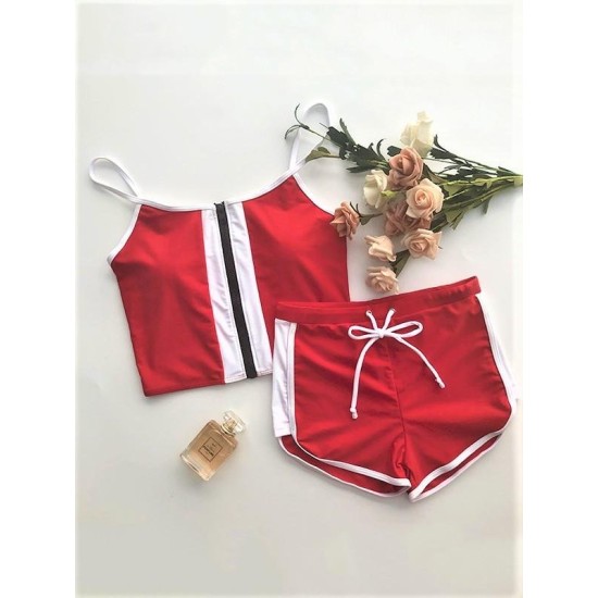 Sports Style Split-Joint Zipper Split Tankini Swimsuit Sports Style Split-Joint Zipper Split Tankini Swimsuit