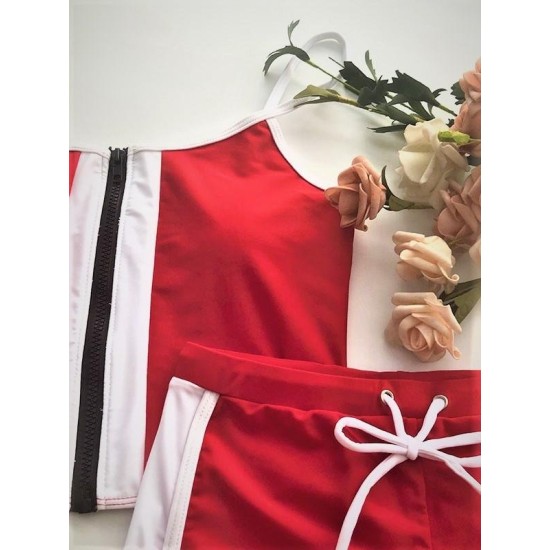 Sports Style Split-Joint Zipper Split Tankini Swimsuit Sports Style Split-Joint Zipper Split Tankini Swimsuit