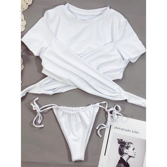Stylish Bandage Split-Joint Short Sleeve Split Tankini Swimsuit Stylish Bandage Split-Joint Short Sleeve Split Tankini Swimsuit