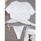 Stylish Bandage Split-Joint Short Sleeve Split Tankini Swimsuit