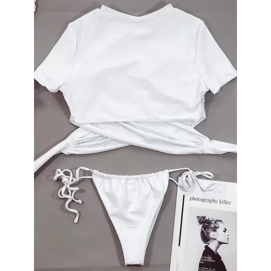 Stylish Bandage Split-Joint Short Sleeve Split Tankini Swimsuit Stylish Bandage Split-Joint Short Sleeve Split Tankini Swimsuit