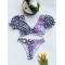 Asymmetric Leopard Print  Puff Sleeves Embellished Split Tankini Swimsuit