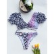 Asymmetric Leopard Print Puff Sleeves Embellished Split Tankini Swimsuit Asymmetric Leopard Print Puff Sleeves Embellished Split Tankini Swimsuit