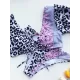 Asymmetric Leopard Print Puff Sleeves Embellished Split Tankini Swimsuit Asymmetric Leopard Print Puff Sleeves Embellished Split Tankini Swimsuit