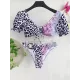 Asymmetric Leopard Print Puff Sleeves Embellished Split Tankini Swimsuit Asymmetric Leopard Print Puff Sleeves Embellished Split Tankini Swimsuit