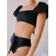 Solid Color Backless Puff Sleeves Split Tankini Swimsuit Solid Color Backless Puff Sleeves Split Tankini Swimsuit