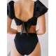 Solid Color Backless Puff Sleeves Split Tankini Swimsuit Solid Color Backless Puff Sleeves Split Tankini Swimsuit