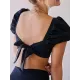 Solid Color Backless Puff Sleeves Split Tankini Swimsuit Solid Color Backless Puff Sleeves Split Tankini Swimsuit