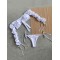 Solid Color Off-The-Shoulder Long-Sleeved Knotted Split Tankini Swimsuit