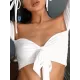 Solid Color Off-The-Shoulder Long-Sleeved Knotted Split Tankini Swimsuit Solid Color Off-The-Shoulder Long-Sleeved Knotted Split Tankini Swimsuit