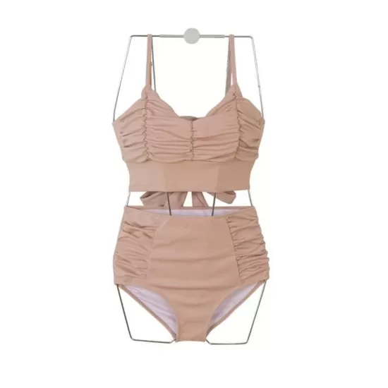 Ins Concise Pleated Split-Joint Split Bikini Swimsuit Ins Concise Pleated Split-Joint Split Bikini Swimsuit