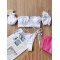 Sweet Puff Sleeves Ruffled Split Tankini Swimsuit