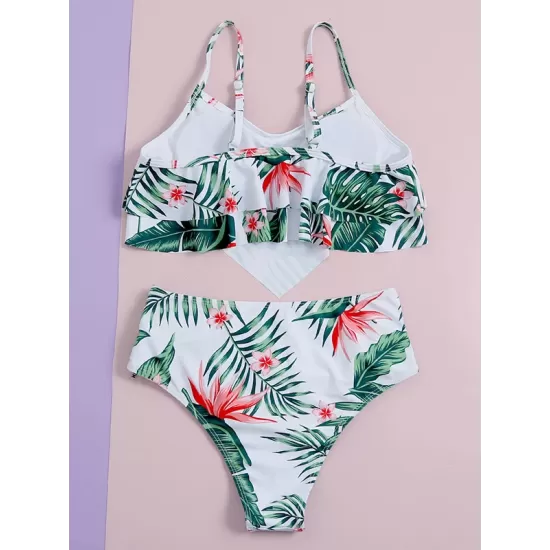 Floral-Print Falbala Folds Split Tankini Swimsuit Floral-Print Falbala Folds Split Tankini Swimsuit