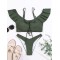 Solid Color Off-The-Shoulder Flared Sleeves Split Bikini Swimsuit