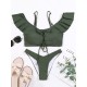 Solid Color Off-The-Shoulder Flared Sleeves Split Bikini Swimsuit Solid Color Off-The-Shoulder Flared Sleeves Split Bikini Swimsuit