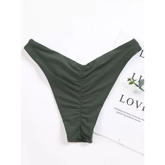 Solid Color Off-The-Shoulder Flared Sleeves Split Bikini Swimsuit Solid Color Off-The-Shoulder Flared Sleeves Split Bikini Swimsuit