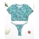 Floral-Print Short Sleeve Split Handsome Wetsuit Floral-Print Short Sleeve Split Handsome Wetsuit