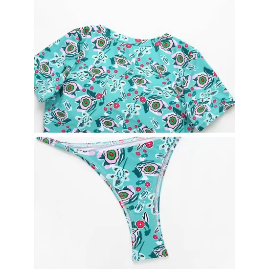 Floral-Print Short Sleeve Split Handsome Wetsuit Floral-Print Short Sleeve Split Handsome Wetsuit