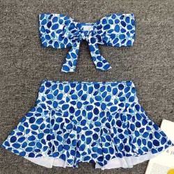 Split Tankini Swimsuit Floral-Print Knotted Bandeau+Falbala Swimming Pants