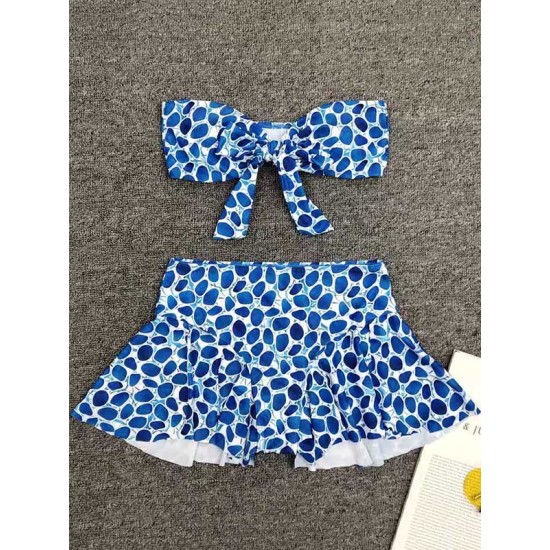 Split Tankini Swimsuit Floral-Print Knotted Bandeau+Falbala Swimming Pants Split Tankini Swimsuit Floral-Print Knotted Bandeau+Falbala Swimming Pants