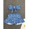 Split Tankini Swimsuit Floral-Print Knotted Bandeau+Falbala Swimming Pants