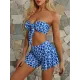 Split Tankini Swimsuit Floral-Print Knotted Bandeau+Falbala Swimming Pants Split Tankini Swimsuit Floral-Print Knotted Bandeau+Falbala Swimming Pants