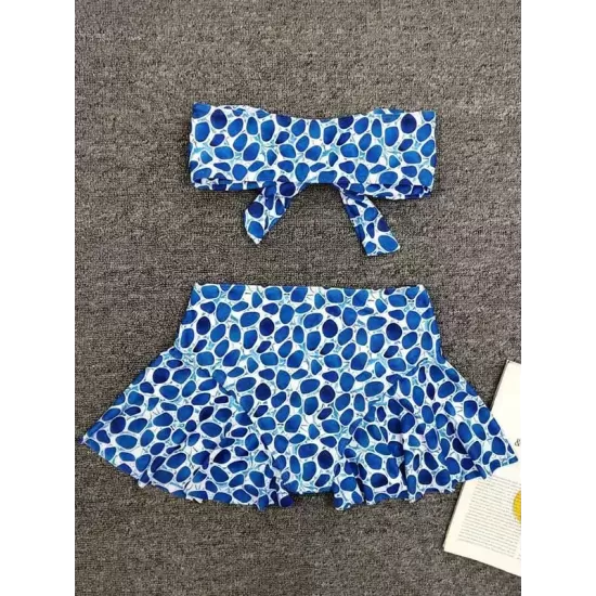 Split Tankini Swimsuit Floral-Print Knotted Bandeau+Falbala Swimming Pants Split Tankini Swimsuit Floral-Print Knotted Bandeau+Falbala Swimming Pants