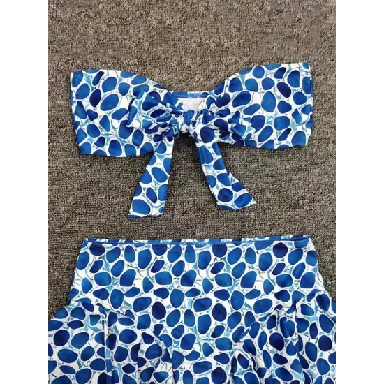 Split Tankini Swimsuit Floral-Print Knotted Bandeau+Falbala Swimming Pants Split Tankini Swimsuit Floral-Print Knotted Bandeau+Falbala Swimming Pants