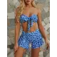 Split Tankini Swimsuit Floral-Print Knotted Bandeau+Falbala Swimming Pants Split Tankini Swimsuit Floral-Print Knotted Bandeau+Falbala Swimming Pants