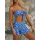 Split Tankini Swimsuit Floral-Print Knotted Bandeau+Falbala Swimming Pants Split Tankini Swimsuit Floral-Print Knotted Bandeau+Falbala Swimming Pants