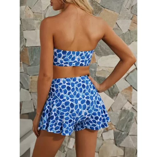 Split Tankini Swimsuit Floral-Print Knotted Bandeau+Falbala Swimming Pants Split Tankini Swimsuit Floral-Print Knotted Bandeau+Falbala Swimming Pants