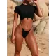 Solid Color Short Sleevetop Split Tankini Swimsuit Solid Color Short Sleevetop Split Tankini Swimsuit