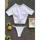 Solid Color Short Sleevetop Split Tankini Swimsuit Solid Color Short Sleevetop Split Tankini Swimsuit