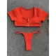 Solid Color Striped Short Sleeve Button Split Tankini Swimsuit Solid Color Striped Short Sleeve Button Split Tankini Swimsuit