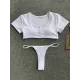 Solid Color Striped Short Sleeve Button Split Tankini Swimsuit Solid Color Striped Short Sleeve Button Split Tankini Swimsuit