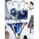 Abstract Printed Underwired Bandeau Split Bikini Swimsuit Abstract Printed Underwired Bandeau Split Bikini Swimsuit