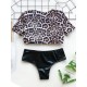 Leopard Print Color-Block Short Sleeve Split Bikini Swimsuit Leopard Print Color-Block Short Sleeve Split Bikini Swimsuit