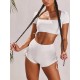 Solid Color Short Sleeve Sporty Split Tankini Swimsuit Solid Color Short Sleeve Sporty Split Tankini Swimsuit