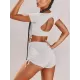 Solid Color Short Sleeve Sporty Split Tankini Swimsuit Solid Color Short Sleeve Sporty Split Tankini Swimsuit