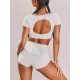 Solid Color Short Sleeve Sporty Split Tankini Swimsuit Solid Color Short Sleeve Sporty Split Tankini Swimsuit