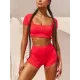 Solid Color Short Sleeve Sporty Split Tankini Swimsuit Solid Color Short Sleeve Sporty Split Tankini Swimsuit