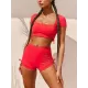 Solid Color Short Sleeve Sporty Split Tankini Swimsuit Solid Color Short Sleeve Sporty Split Tankini Swimsuit