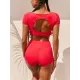 Solid Color Short Sleeve Sporty Split Tankini Swimsuit Solid Color Short Sleeve Sporty Split Tankini Swimsuit