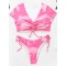 Tie-Dyed Printed Drawstring Short Sleeve Split Tankini Swimsuit