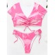 Tie-Dyed Printed Drawstring Short Sleeve Split Tankini Swimsuit Tie-Dyed Printed Drawstring Short Sleeve Split Tankini Swimsuit