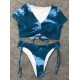 Tie-Dyed Printed Drawstring Short Sleeve Split Tankini Swimsuit Tie-Dyed Printed Drawstring Short Sleeve Split Tankini Swimsuit
